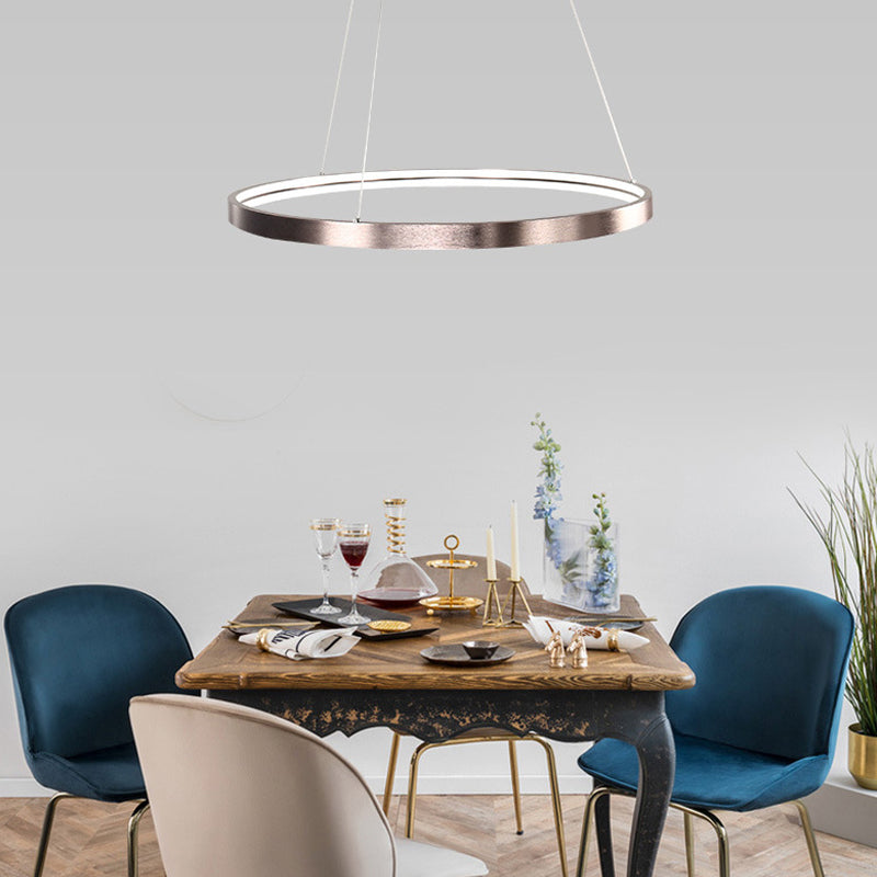 16"/23.5"/31.5" Dia Modern LED Chandelier Light with Acrylic Shade Brown Ring Ceiling Light Fixture in Warm/White/Natural Light