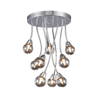 Smoky Glass Round Semi Flush Modernist Multi Lights LED Semi Flush Light in Silver