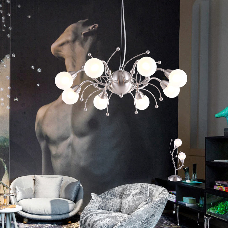 6/8 Lights Dining Room Chandelier Light with Globe White Glass Shade Modern Nickle Led Hanging Ceiling Lamp