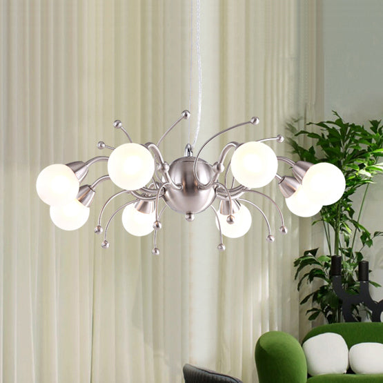 6/8 Lights Dining Room Chandelier Light with Globe White Glass Shade Modern Nickle Led Hanging Ceiling Lamp