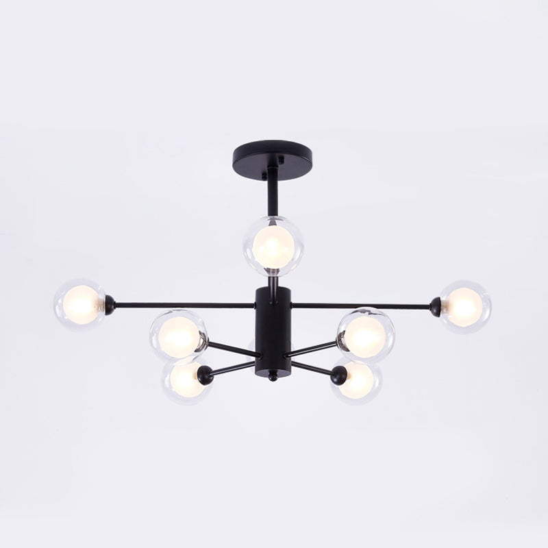 Black Crossed Lines Chandelier Light Contemporary 7 Lights Clear Glass Hanging Ceiling Light