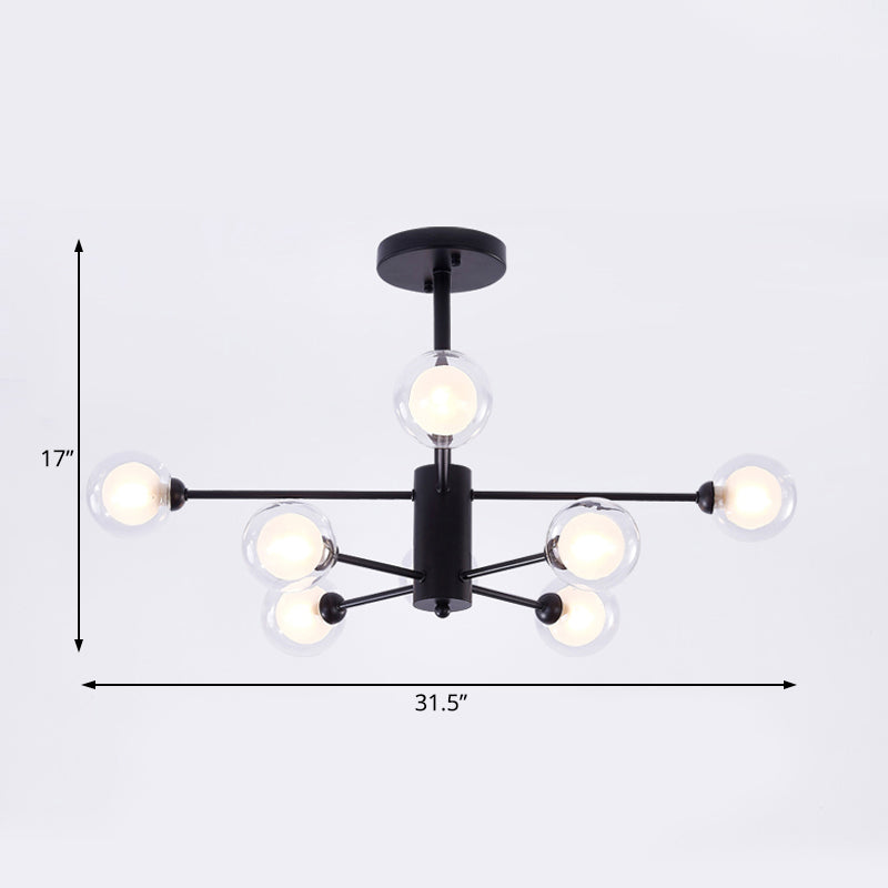 Black Crossed Lines Chandelier Light Contemporary 7 Lights Clear Glass Hanging Ceiling Light