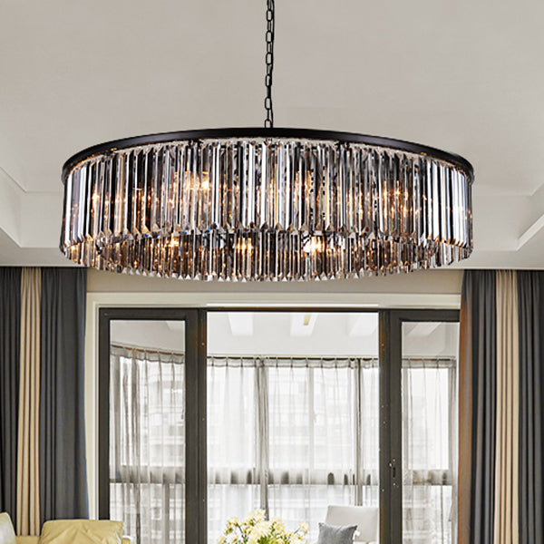 Drum Chandelier Pendant Light Contemporary Amber/Clear/Smoke Gray Crystal 6-Light LED Suspension Lamp with Adjustable Chain