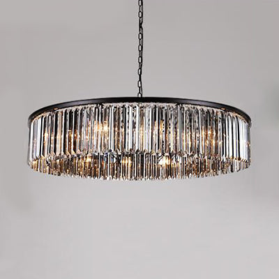 Drum Chandelier Pendant Light Contemporary Amber/Clear/Smoke Gray Crystal 6-Light LED Suspension Lamp with Adjustable Chain