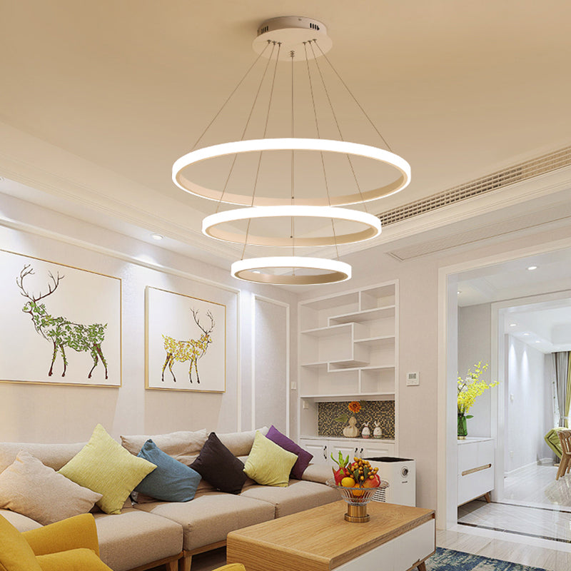 Loop Chandelier Pendant Simple Acrylic LED 1/2/3-Head Bedroom Hanging Ceiling Light in Warm/White/Natural Light
