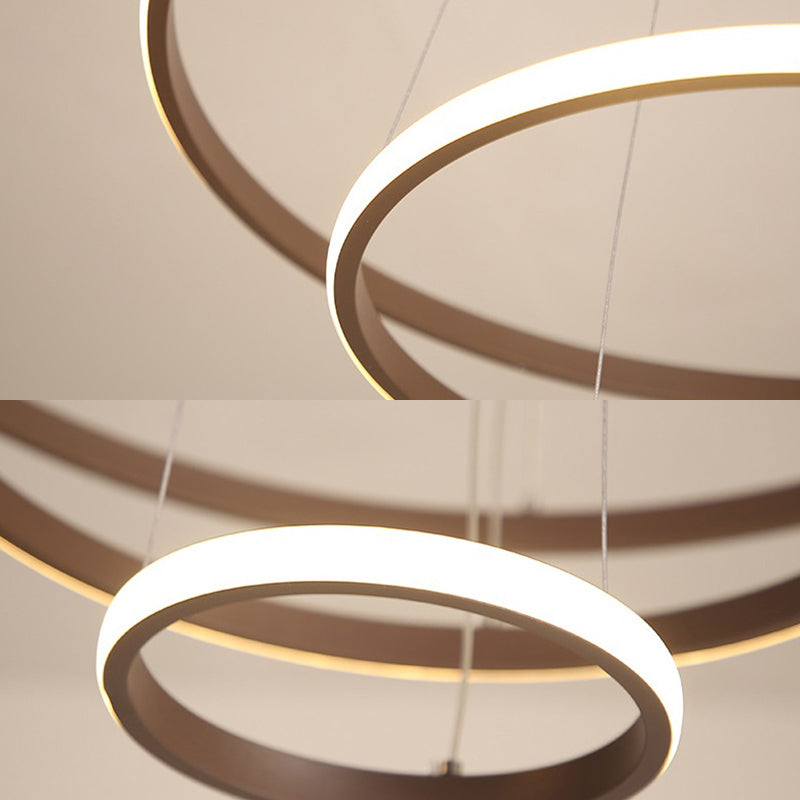 Brauner Multi-Ring-Kronleuchter moderner Acryl 2/3/4 Lichter Wohnzimmer LED-Deckenheize in warm/weiß/natürliches Licht
