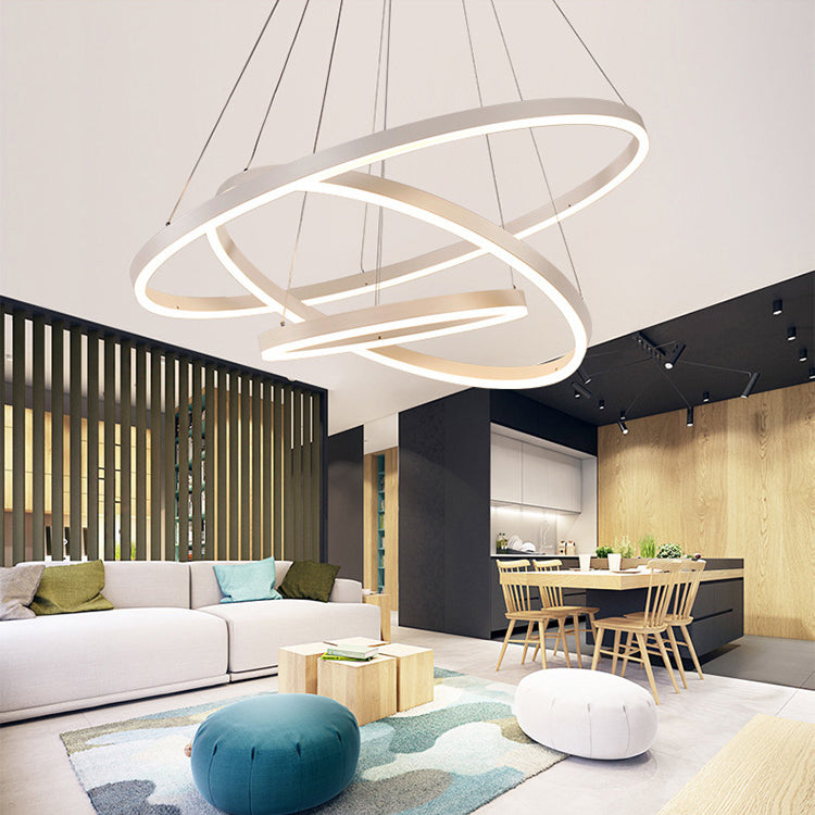 1/2/3-Light Living Room Chandelier Pendant with Ring Acrylic Shade Brown/Black/White Ceiling Light in Warm/White/Natural Light