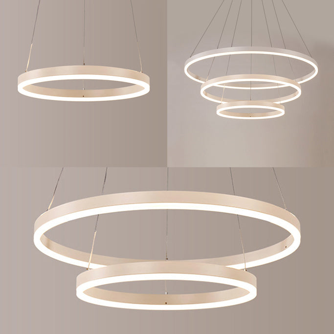 1/2/3-Light Living Room Chandelier Pendant with Ring Acrylic Shade Brown/Black/White Ceiling Light in Warm/White/Natural Light