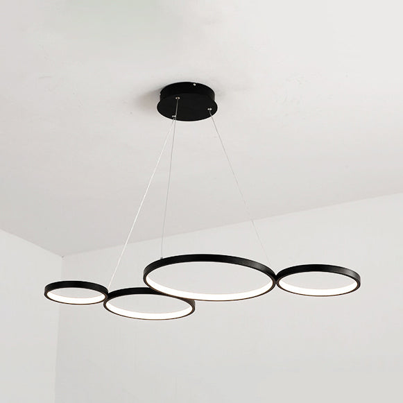 4 Rings Acrylic Ceiling Chandelier Simple LED Black/White Drop Pendant over Table in Warm/White/Natural Light