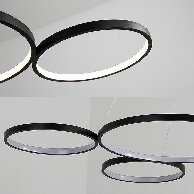 4 Rings Acrylic Ceiling Chandelier Simple LED Black/White Drop Pendant over Table in Warm/White/Natural Light