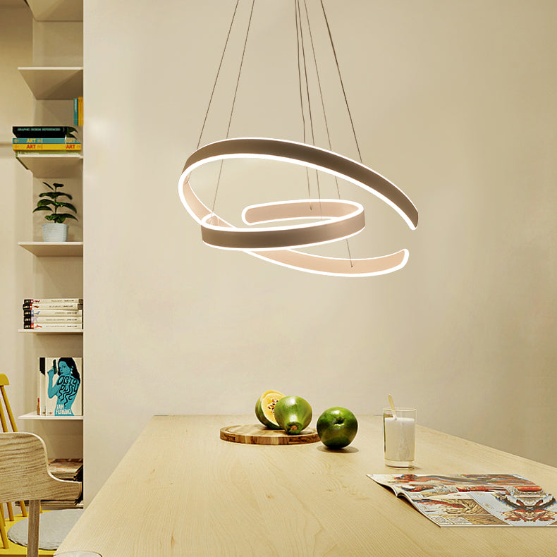 Postmodern 1/2/3-Light LED Suspension Light with Acrylic Shade Brown/White Ring Chandelier Pendant in Warm/White/Natural Light