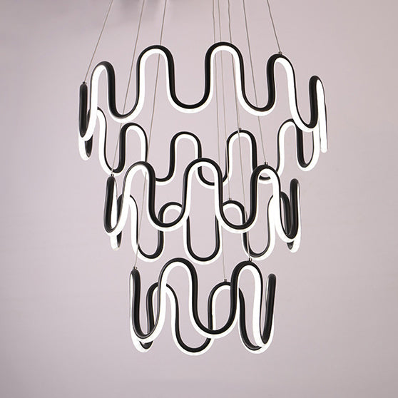 Black Curved Chandelier Simple LED 1/2/3-Head Acrylic Suspension Pendant in Warm/White Light