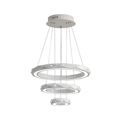 1/2/3-Light Dining Room Pendant Light with Ring Acrylic Shade White Ceiling Chandelier in Warm/White Light