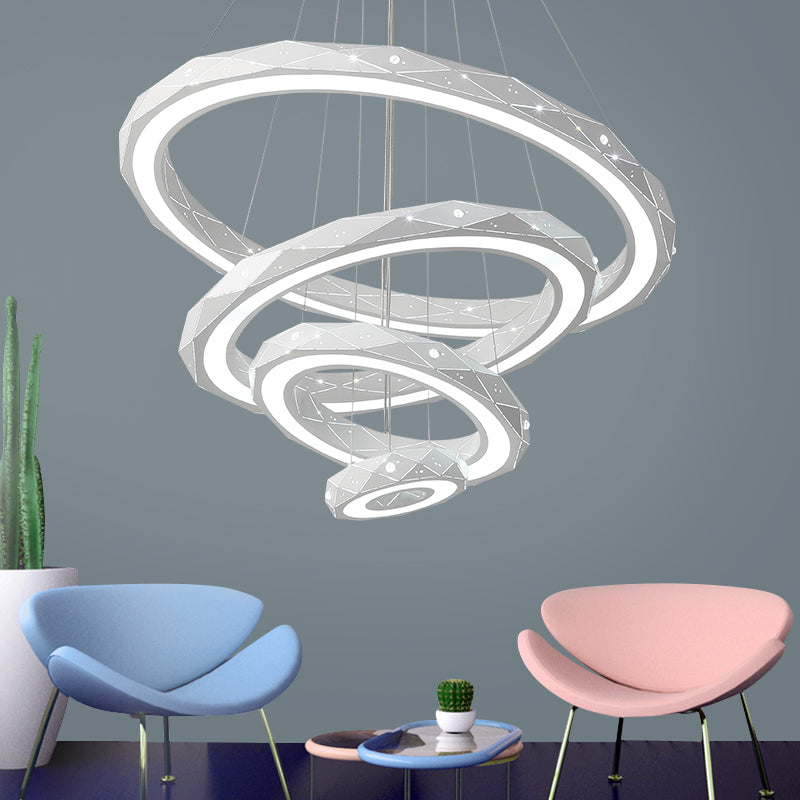 1/2/3-Light Dining Room Pendant Light with Ring Acrylic Shade White Ceiling Chandelier in Warm/White Light