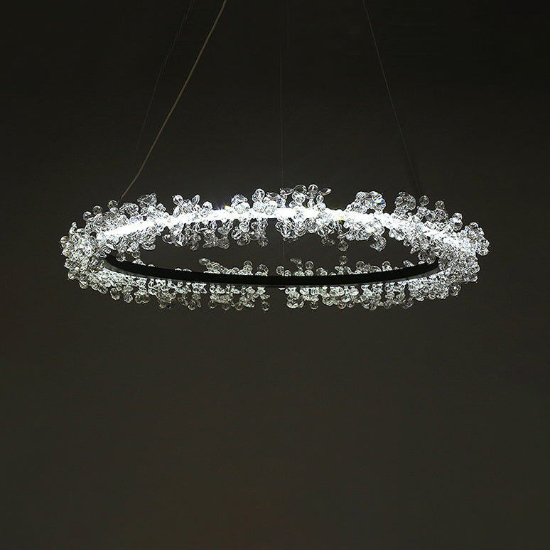 1/2/3-licht Black Ring Pendant Kroonluchter Modern Crystal Accent LED Hanglamp Lichtlijn in wit/warm licht voor woonkamer