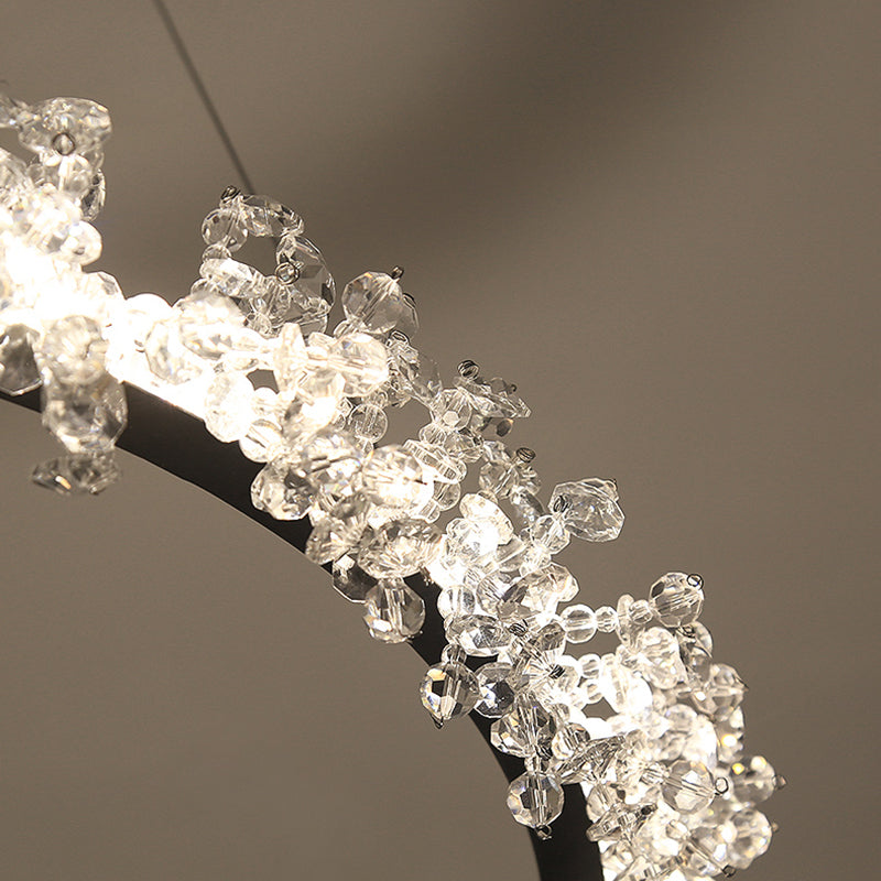 1/2/3-licht Black Ring Pendant Kroonluchter Modern Crystal Accent LED Hanglamp Lichtlijn in wit/warm licht voor woonkamer
