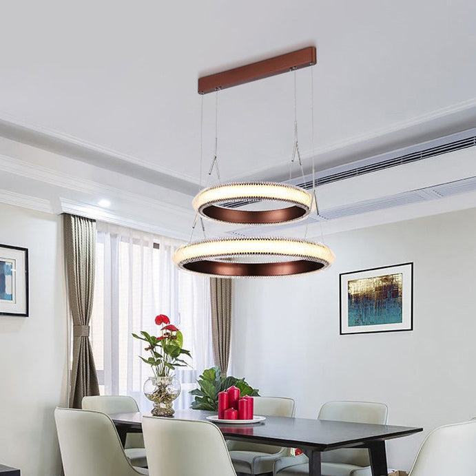 Contemporary 1/2/3-Light Ceiling Pendant Light with Crystal Shade Brown Ring LED Chandelier Lamp for Dining Room