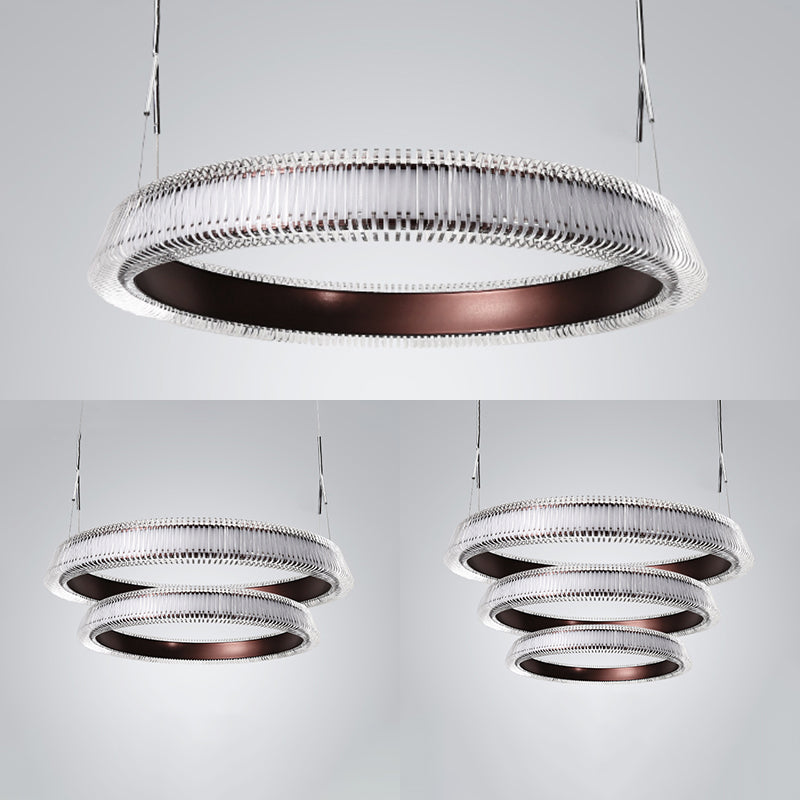 Contemporary 1/2/3-Light Ceiling Pendant Light with Crystal Shade Brown Ring LED Chandelier Lamp for Dining Room