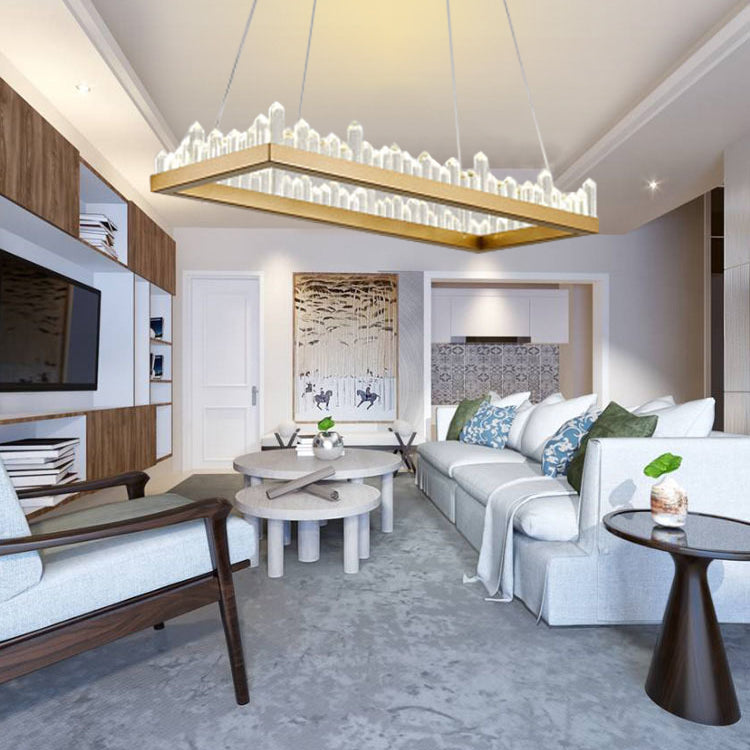 Contemporary Rectangular Pendant Ceiling Light Crystal Accent Gold LED Ceiling Chandelier in Warm/White Light, 21.5"/31.5"/39" Wide