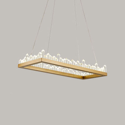 Contemporary Rectangular Pendant Ceiling Light Crystal Accent Gold LED Ceiling Chandelier in Warm/White Light, 21.5"/31.5"/39" Wide