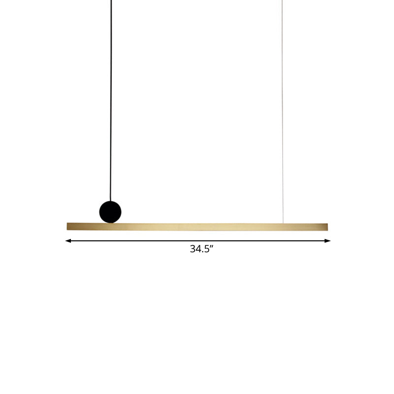 Linear Chandelier Light Post Modern Brass Integrated LED Brass Hanging Light Fixture for Dining Room, 34.5"/46.5" W