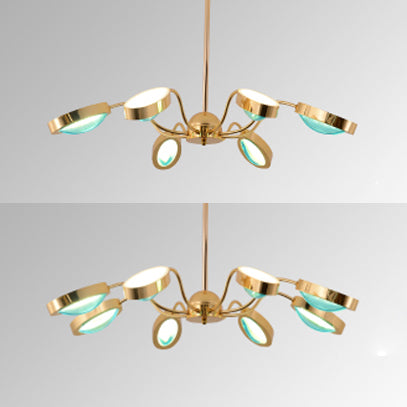 Trommel kroonluchter hanglamp met ovale glazen schaduw postmodern metaal 6/8 lichten goudhangend plafondlicht voor woonkamer