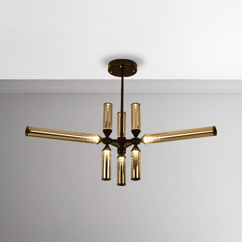 Cilinderhangende kroonluchter eigentijdse metaal 9/12/18 lichten zwarte hanglamp met wit/chroom/barnsteenglasschaduw