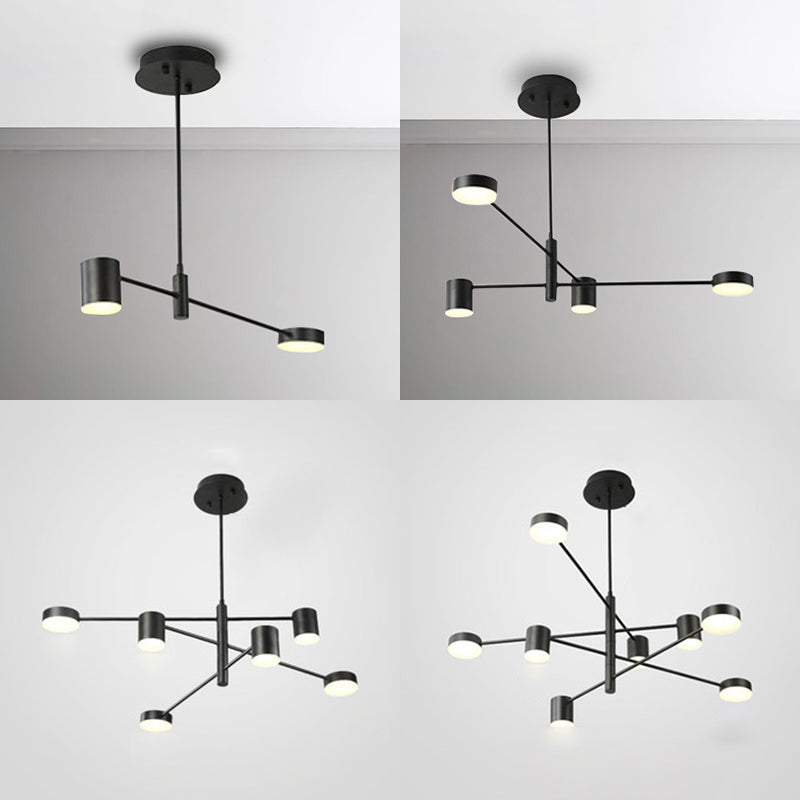 Multi Tiers Asymmetrical Chandelier Light Metal Simple Style 2/4/6/8 Heads Black/White Pendant Light in Warm/White/Third Gear