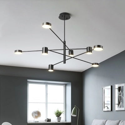 Multi Tiers Asymmetrical Chandelier Light Metal Simple Style 2/4/6/8 Heads Black/White Pendant Light in Warm/White/Third Gear