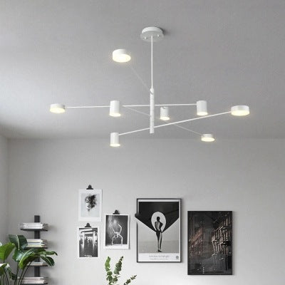 Multi Tiers Asymmetrical Chandelier Light Metal Simple Style 2/4/6/8 Heads Black/White Pendant Light in Warm/White/Third Gear