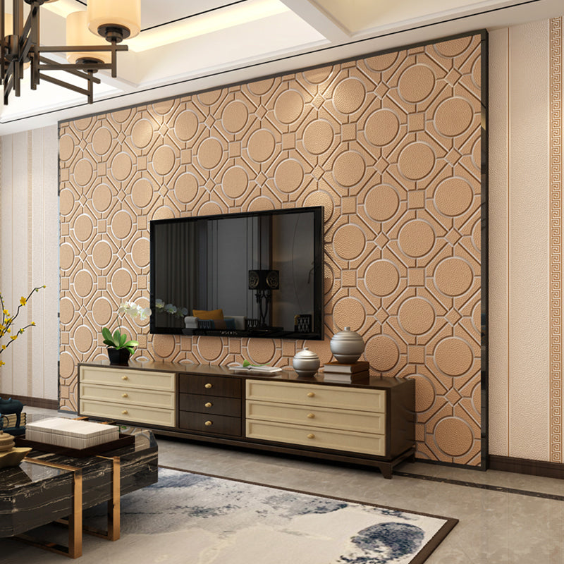 Textured Flock Wallpaper Roll Contemporary Non-Pasted Wall Covering with Trellis Pattern