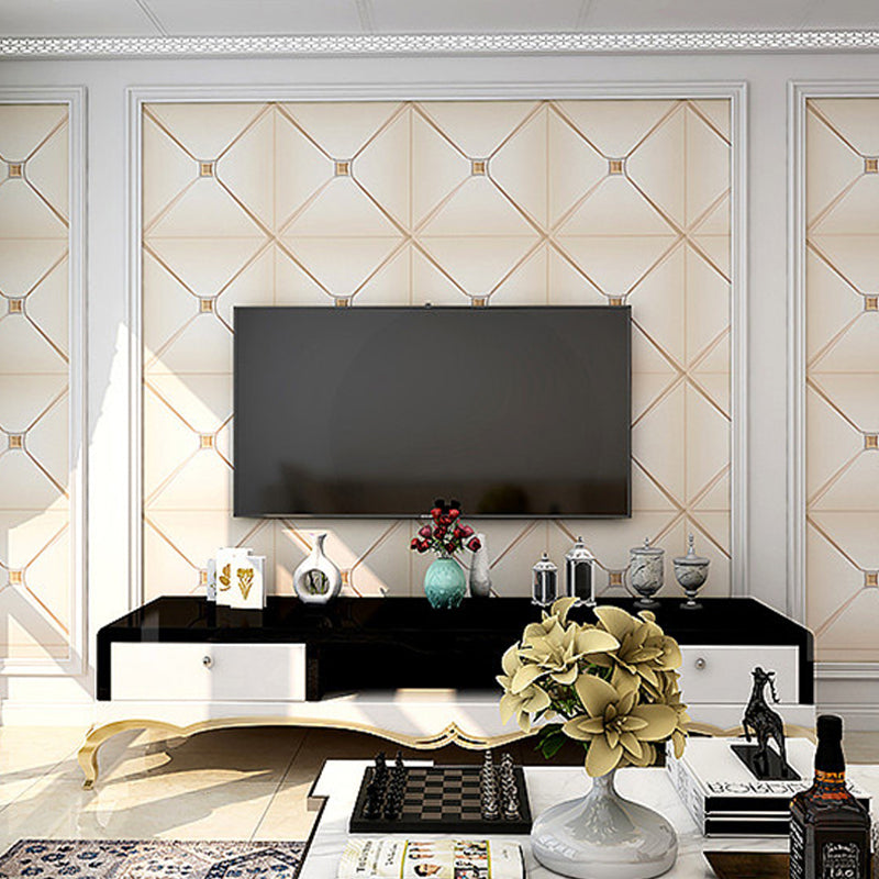 Flock Material Wallpaper Lattice Pattern Geometric Textured Wall Decor with Diamond