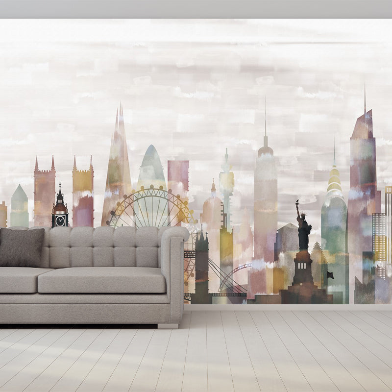 Illustration Paris City Wall Mural Full Size Wall Covering for Office Room, Made to Measure