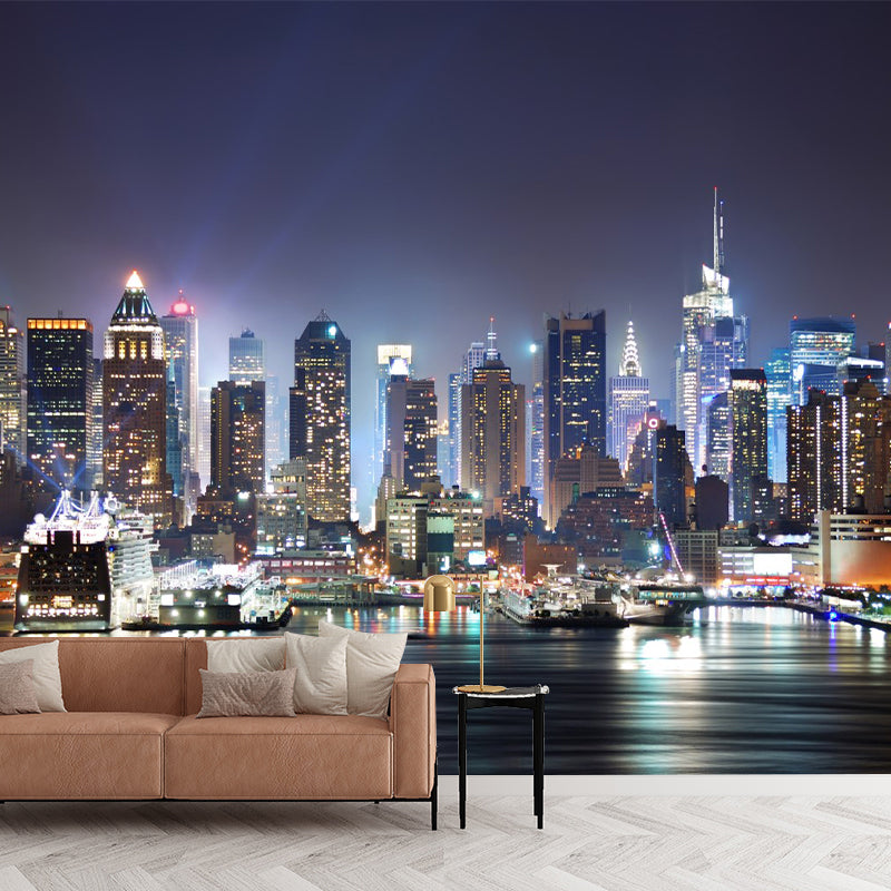 Photo Night City Wall Mural Decal Full Size Wall Covering for Accent Wall, Custom Size Available