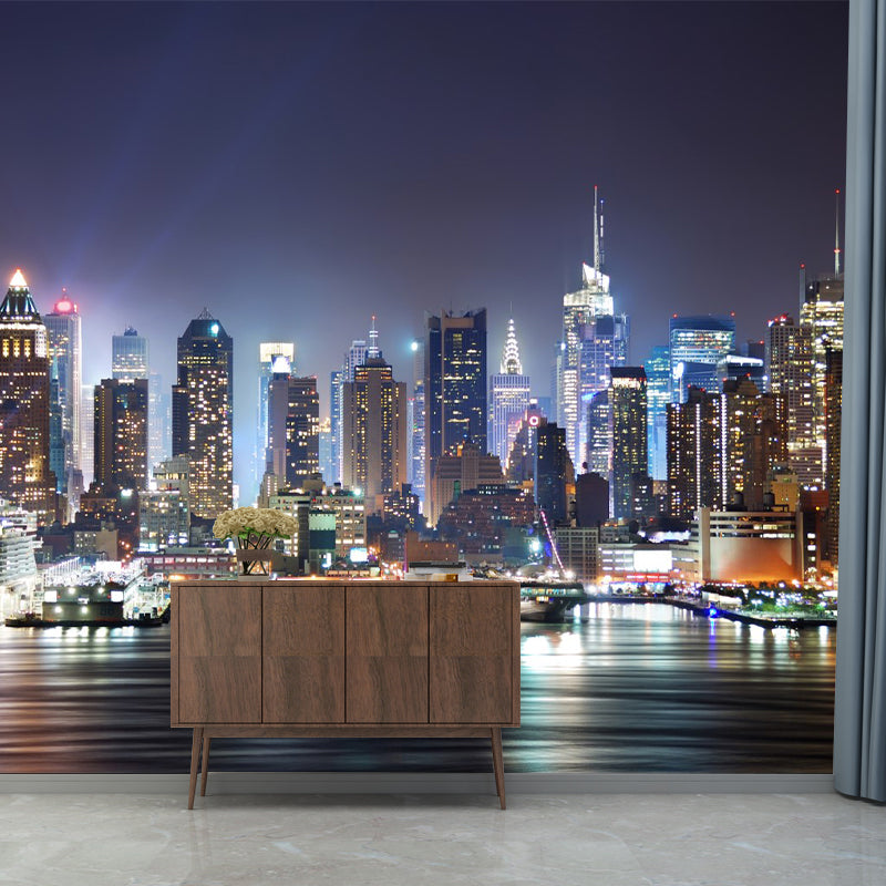 Photo Night City Wall Mural Decal Full Size Wall Covering for Accent Wall, Custom Size Available