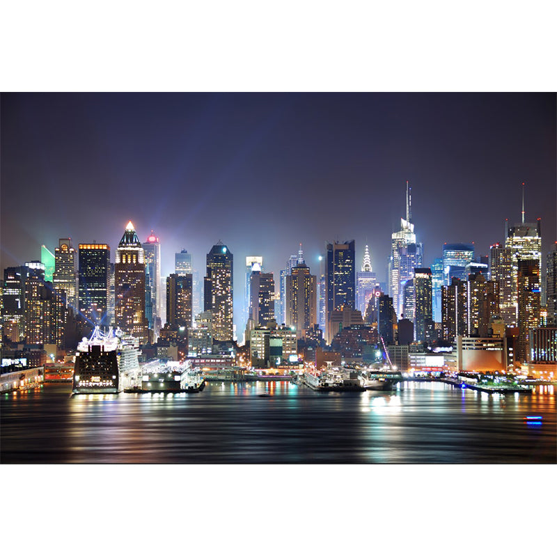 Photo Night City Wall Mural Decal Full Size Wall Covering for Accent Wall, Custom Size Available