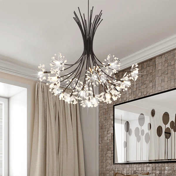 Lampada il lampadario in perline di cristallo trasparente con design bouquet moderno 13/19 luci nere/cromo lampada sospesa