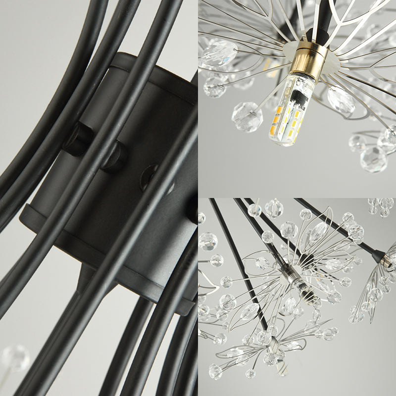 Lampada il lampadario in perline di cristallo trasparente con design bouquet moderno 13/19 luci nere/cromo lampada sospesa