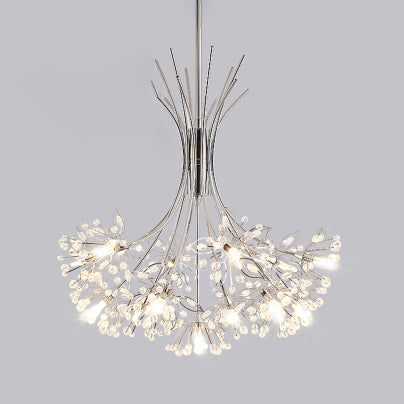 Clear Crystal Beaded Chandelier Lighting with Bouquet Design Modern 13/19 Lights Black/Chrome Hanging Lamp