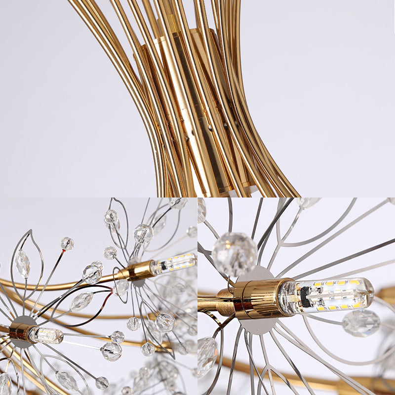 Clear Crystal Beaded Chandelier Lighting with Bouquet Design Modern 13/19 Lights Black/Chrome Hanging Lamp