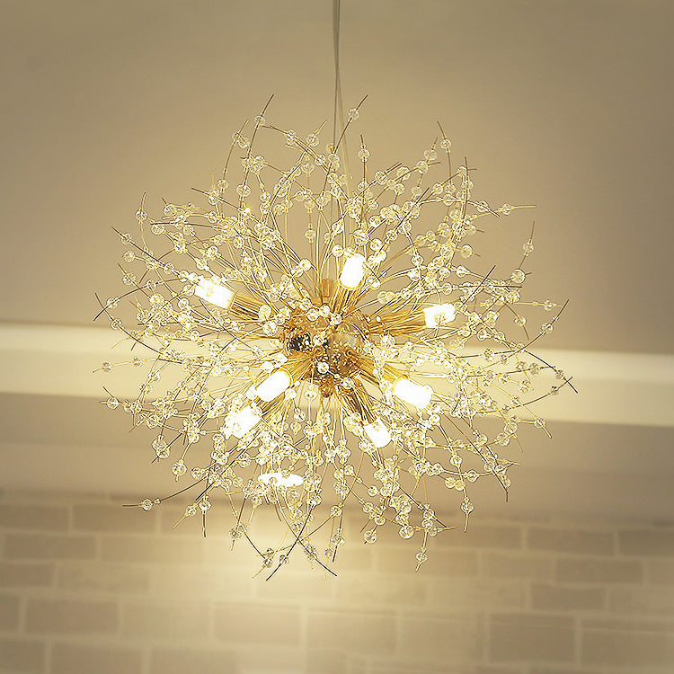 Gold/Silver Firework Chandelier Lighting Modernist 16"/19.5" Wide 8/9/12 Lights Clear Crystal Hanging Lamp
