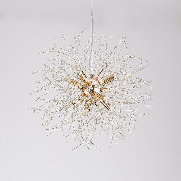 Gold/Silver Firework Chandelier Lighting Modernist 16"/19.5" Wide 8/9/12 Lights Clear Crystal Hanging Lamp