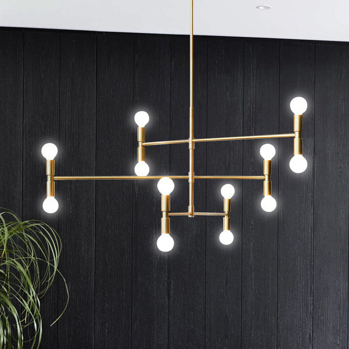 Kale bol kroonluchter lamp midden-eeuws metalen 12 lichten zwart/gouden hanglamp met horizontale staaf