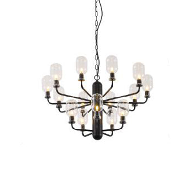 Modernist Oval Chandelier Light Fixture Glass 15-Light Living Room Suspension Lamp in Black/Gold/White Finish