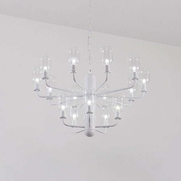 Modernist Oval Chandelier Light Fixture Glass 15-Light Living Room Suspension Lamp in Black/Gold/White Finish