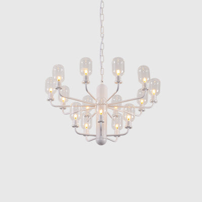 Modernist Oval Chandelier Light Fixture Glass 15-Light Living Room Suspension Lamp in Black/Gold/White Finish