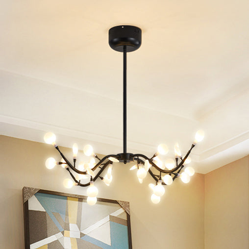 Leaf-Shaped Chandelier Light Contemporary Acrylic 36 Lights Dining Room Hanging Lamp in Black