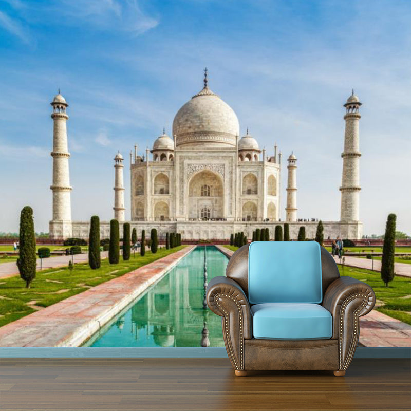 Photography Taj Mahal Wall Murals Custom Size Wall Covering for Living Room, Blue-Green