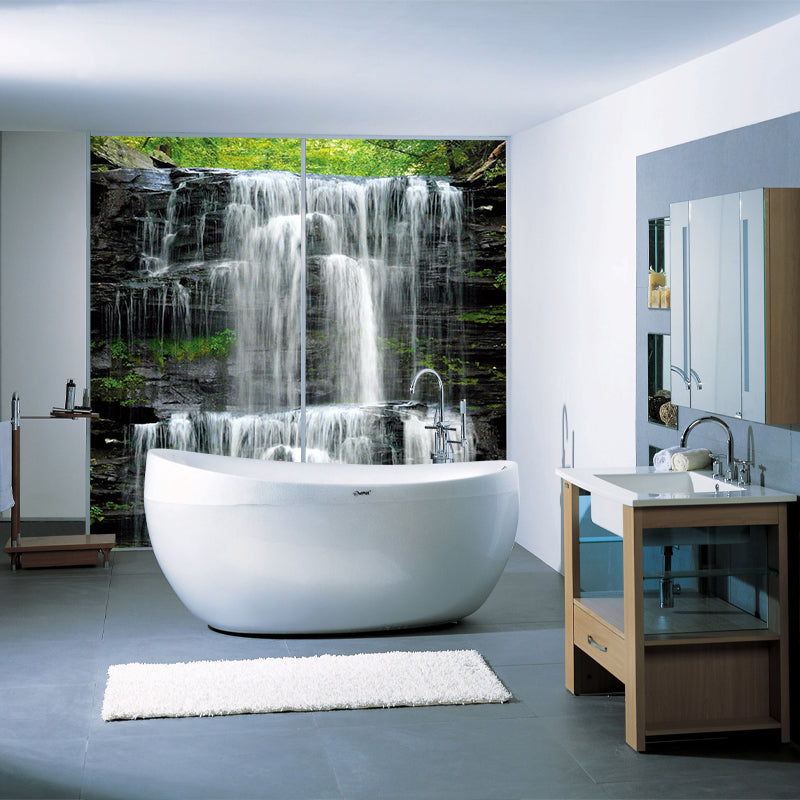 Customized Forest Scene Mural Wallpaper Modern Waterfall Wall Decor in Grey and Green