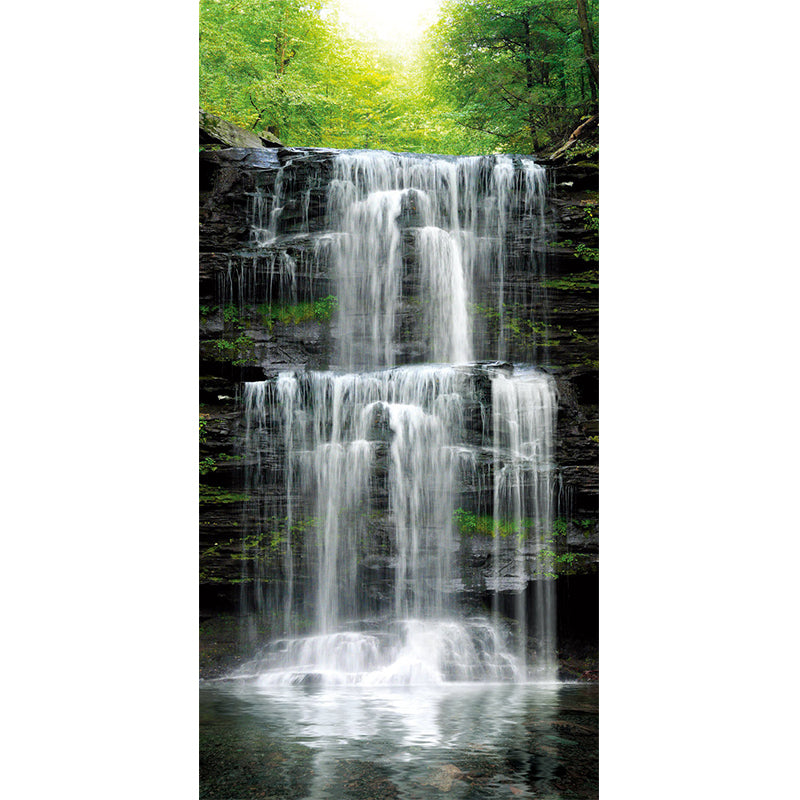 Customized Forest Scene Mural Wallpaper Modern Waterfall Wall Decor in Grey and Green